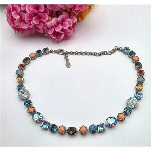 Sorrelli Swarovski Crystal Necklace 18" Silver Tone Tennis Crystal + Stones